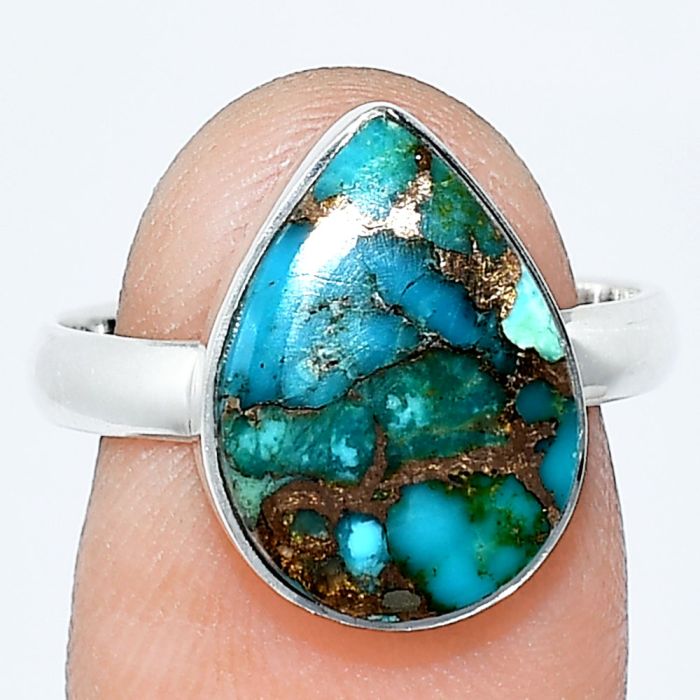 Kingman Copper Teal Turquoise Ring size-8 SDR240826 R-1001, 11x15 mm