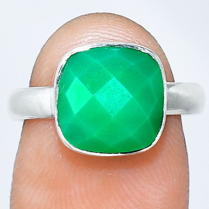 Chrysoprase Checker Ring size-7 SDR240832 R-1001, 10x10 mm