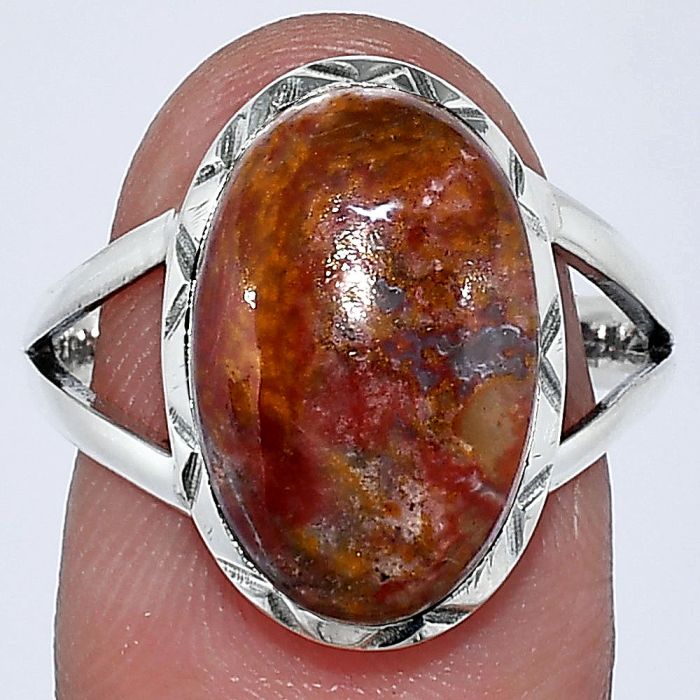 Red Moss Agate Ring size-9 SDR240911 R-1014, 10x16 mm