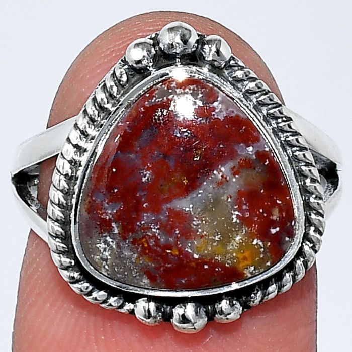 Red Moss Agate Ring size-7 SDR241004 R-1253, 12x12 mm