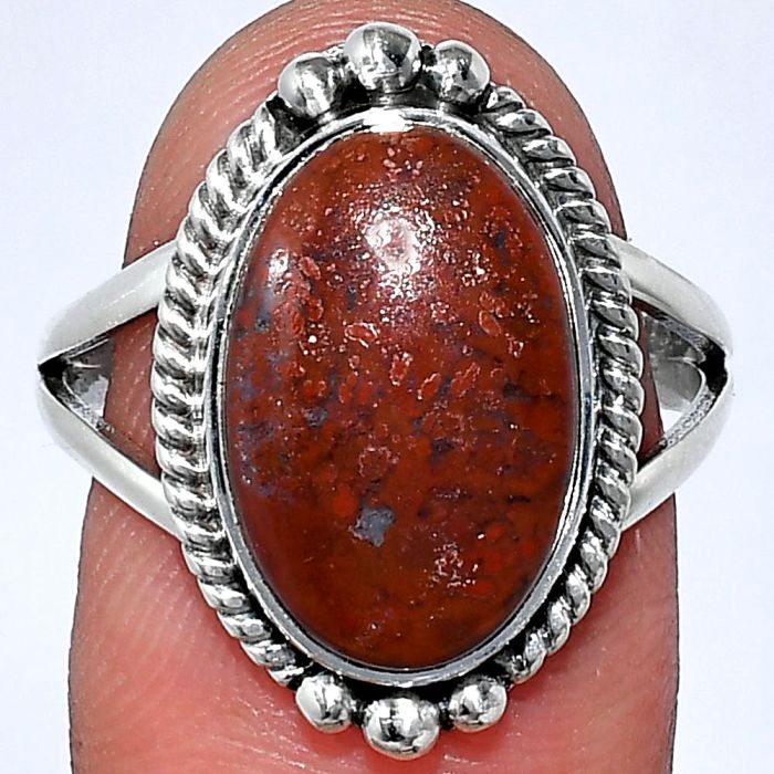 Red Moss Agate Ring size-8.5 SDR241017 R-1253, 10x15 mm