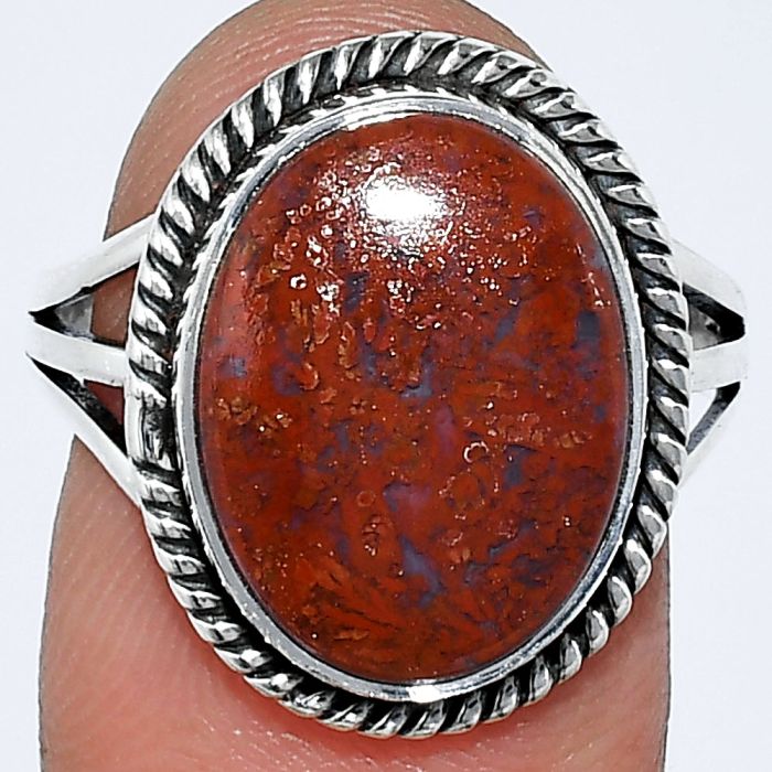 Red Moss Agate Ring size-8.5 SDR241205 R-1010, 12x16 mm