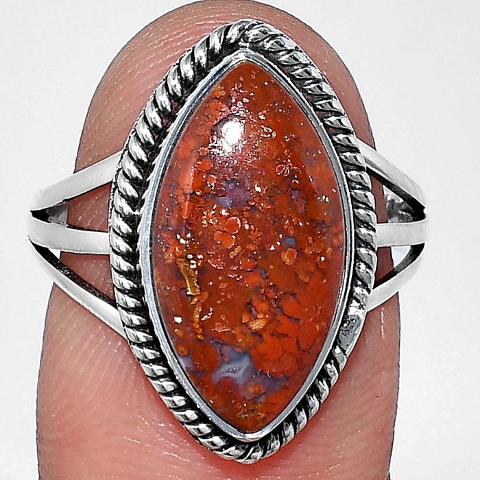 Red Moss Agate Ring size-8 SDR241206 R-1010, 9x18 mm