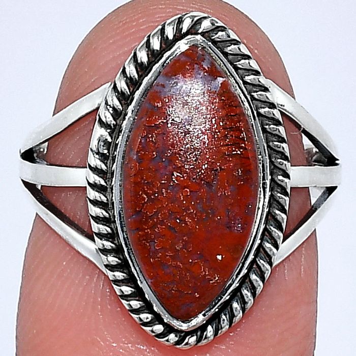 Red Moss Agate Ring size-7 SDR241221 R-1010, 8x16 mm