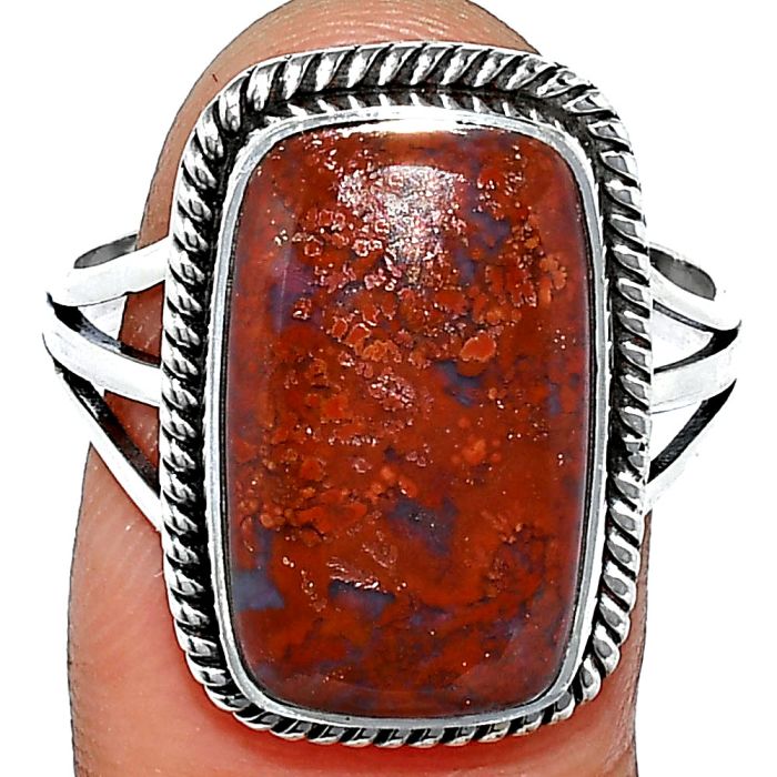 Red Moss Agate Ring size-10 SDR241264 R-1010, 11x18 mm