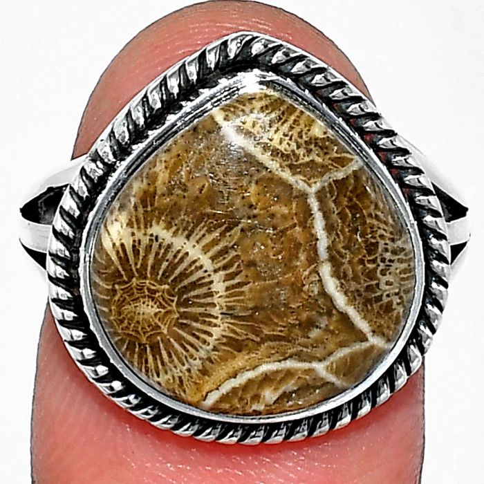 Flower Fossil Coral Ring size-8.5 SDR241266 R-1010, 14x14 mm