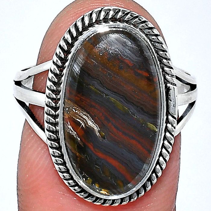 Iron Tiger Eye Ring size-8.5 SDR241278 R-1010, 11x18 mm