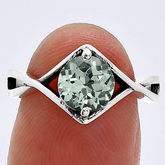 Prasiolite (Green Amethyst) Ring size-8.5 SDR241314 R-1026, 7x7 mm