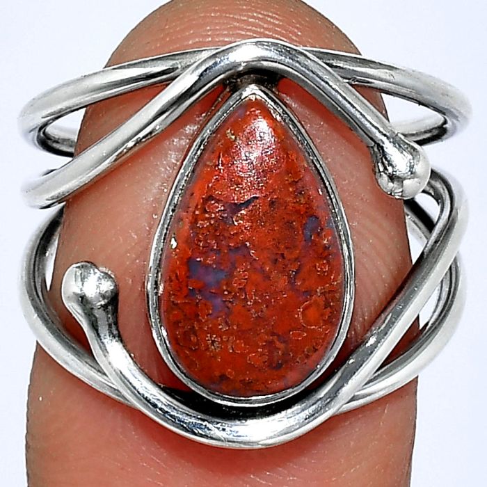 Red Moss Agate Ring size-7.5 SDR241398 R-1683, 8x13 mm