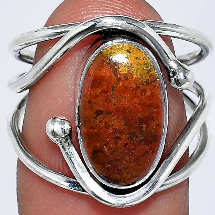 Red Moss Agate Ring size-8 SDR241399 R-1683, 8x14 mm