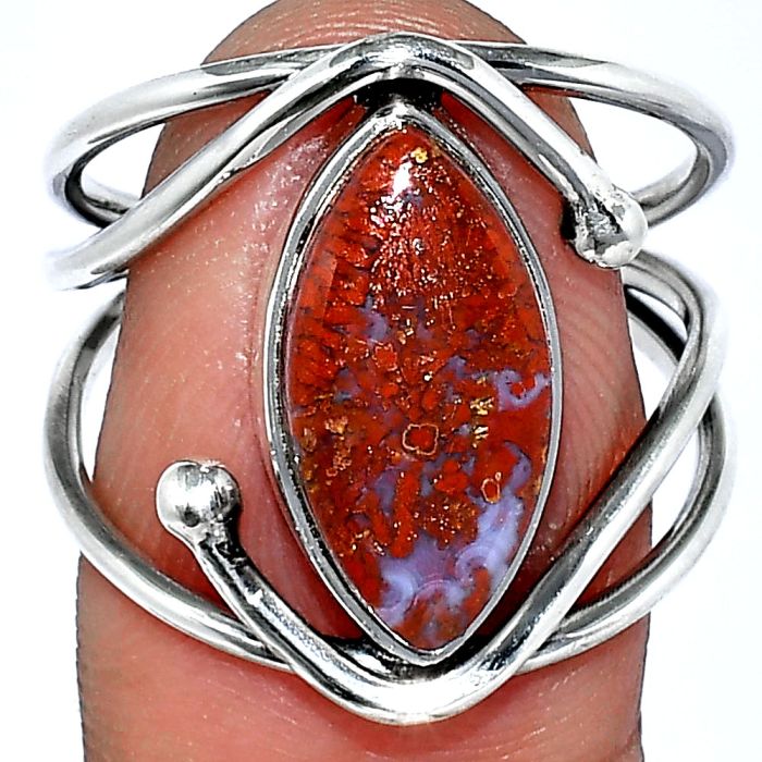 Red Moss Agate Ring size-8.5 SDR241406 R-1683, 8x16 mm