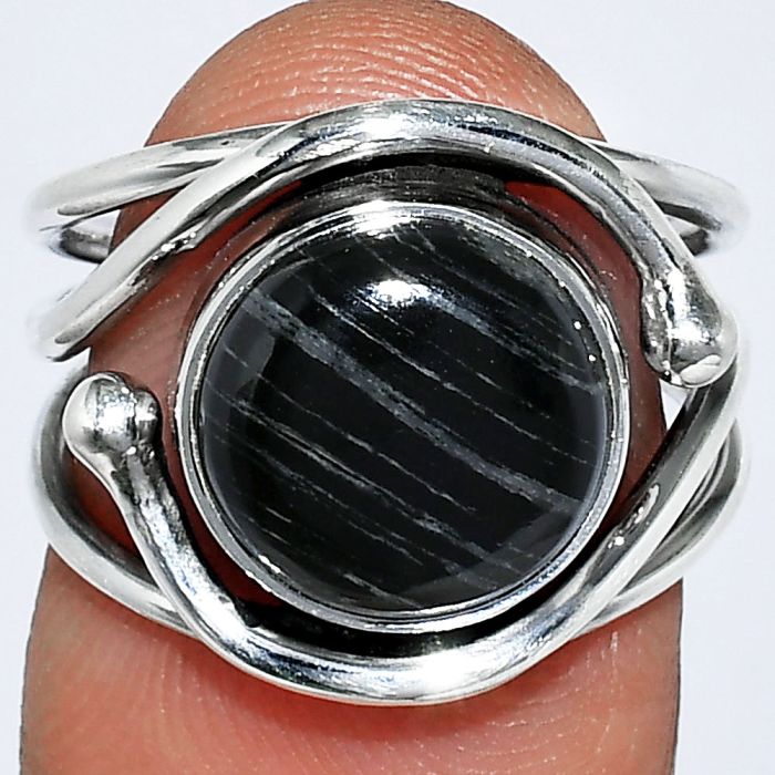 Silver Leaf Obsidian Ring size-6 SDR241422 R-1683, 10x10 mm