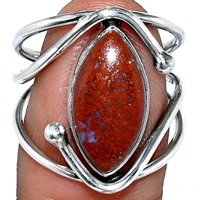 Red Moss Agate Ring size-7.5 SDR241441 R-1683, 8x16 mm