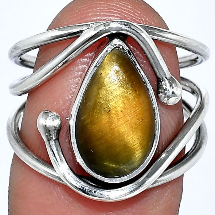 Tiger Eye Ring size-7 SDR241444 R-1683, 8x13 mm