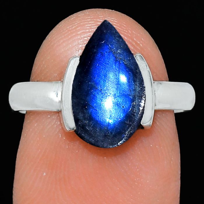 Blue Fire Labradorite Ring size-7.5 SDR241700 R-1173, 8x13 mm