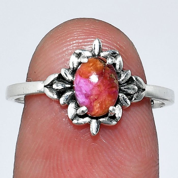 Kingman Orange Dahlia Turquoise Ring size-8 SDR241731 R-1721, 7x5 mm