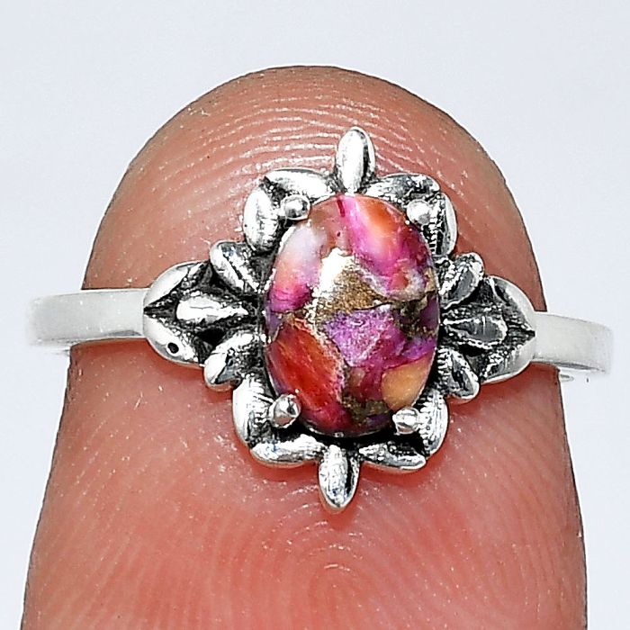 Kingman Pink Dahlia Turquoise Ring size-5 SDR241742 R-1721, 7x5 mm