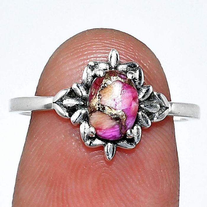 Kingman Pink Dahlia Turquoise Ring size-8 SDR241768 R-1721, 7x5 mm