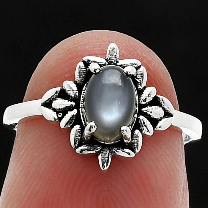 Gray Moonstone Ring size-5 SDR241783 R-1721, 7x5 mm