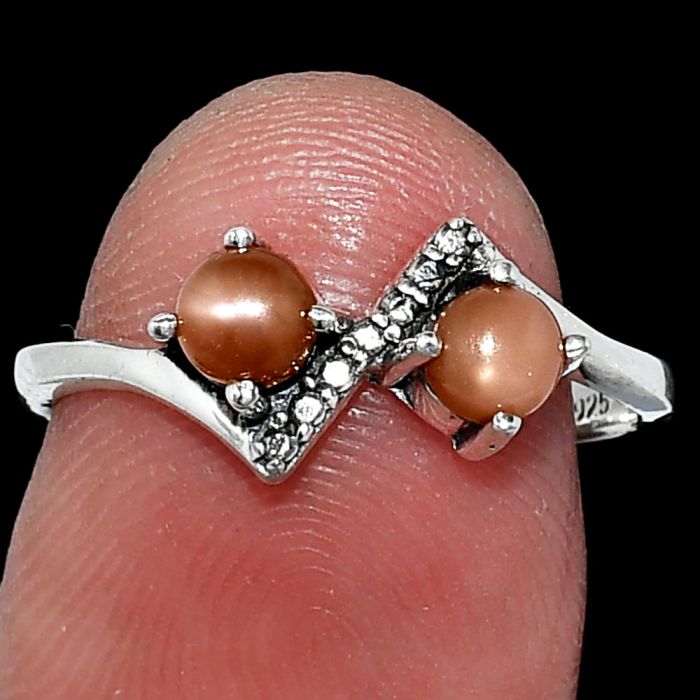 Peach Moonstone Ring size-7 SDR241914 R-1184, 4x4 mm