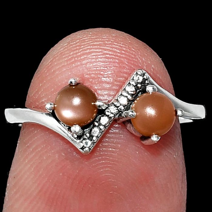 Peach Moonstone Ring size-7 SDR241915 R-1184, 4x4 mm