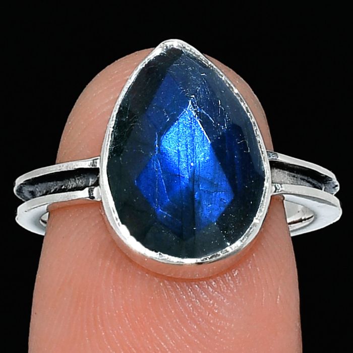 Blue Labradorite Checker Ring size-7 SDR241958 R-1056, 10x14 mm