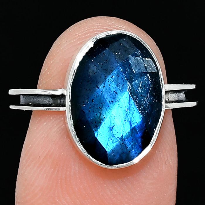 Blue Labradorite Checker Ring size-7 SDR242000 R-1056, 10x14 mm