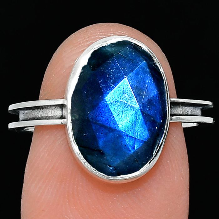 Blue Labradorite Checker Ring size-8.5 SDR242004 R-1056, 10x14 mm