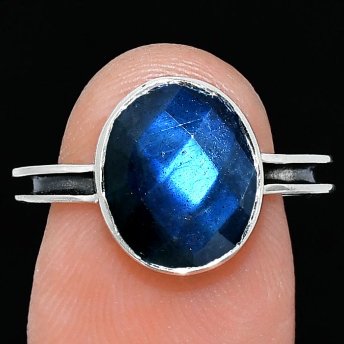 Blue Labradorite Checker Ring size-7.5 SDR242010 R-1056, 10x12 mm