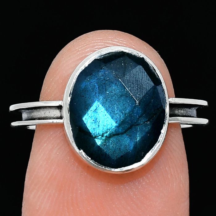 Blue Labradorite Checker Ring size-7.5 SDR242011 R-1056, 10x12 mm