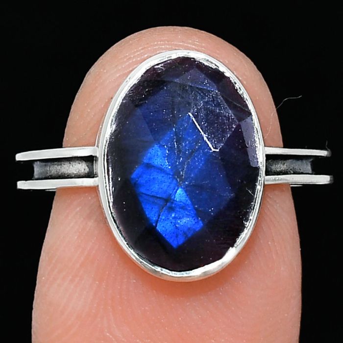 Blue Labradorite Checker Ring size-7 SDR242018 R-1056, 10x14 mm