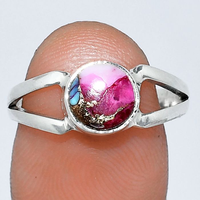 Kingman Pink Dahlia Turquoise Ring size-8 SDR242056 R-1505, 7x7 mm