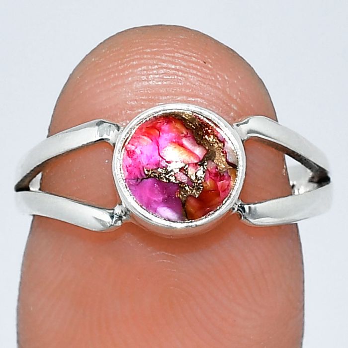 Kingman Pink Dahlia Turquoise Ring size-7 SDR242066 R-1505, 7x7 mm