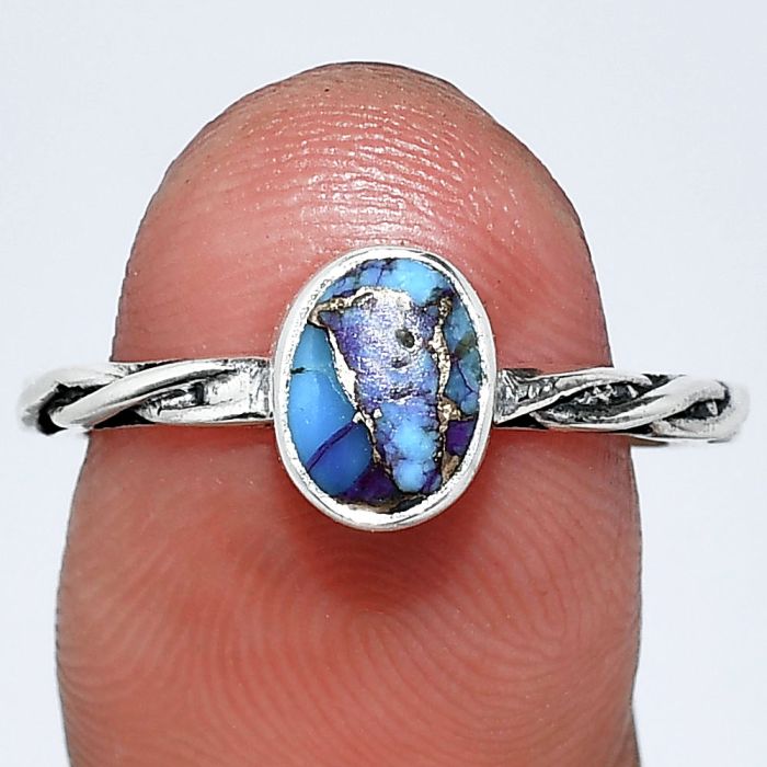 Kingman Purple Dahlia Turquoise Ring size-8 SDR242149 R-1213, 5x7 mm