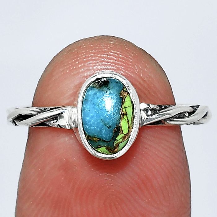 Blue Turquoise In Green Mohave Ring size-6 SDR242191 R-1213, 5x7 mm