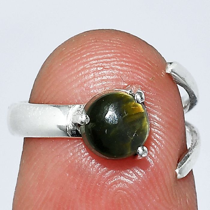 Adjustable - Blue Tiger Eye Ring size-5.5 SDR242232 R-1176, 6x6 mm