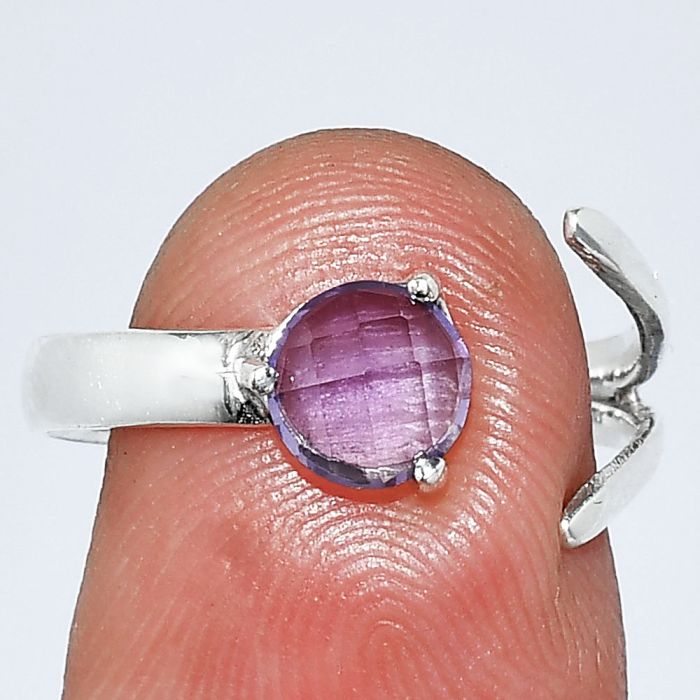 Adjustable - Amethyst Checker Ring size-7.5 SDR242238 R-1176, 6x6 mm