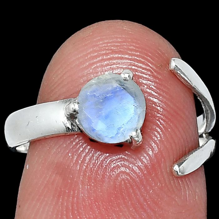 Adjustable - Faceted Rainbow Moonstone Ring size-7 SDR242274 R-1176, 6x6 mm