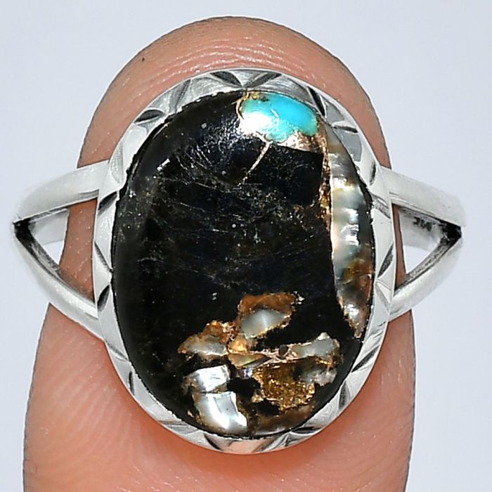 Shell In Black Blue Turquoise Ring size-9 SDR242303 R-1074, 12x16 mm