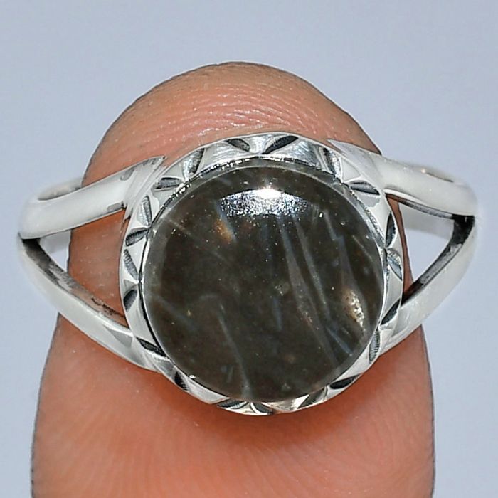 Silver Leaf Obsidian Ring size-8 SDR242316 R-1074, 10x10 mm