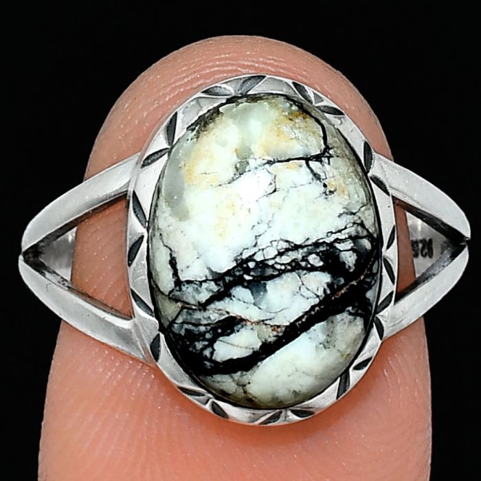 Authentic White Buffalo Turquoise Nevada Ring size-8.5 SDR242324 R-1074, 10x14 mm