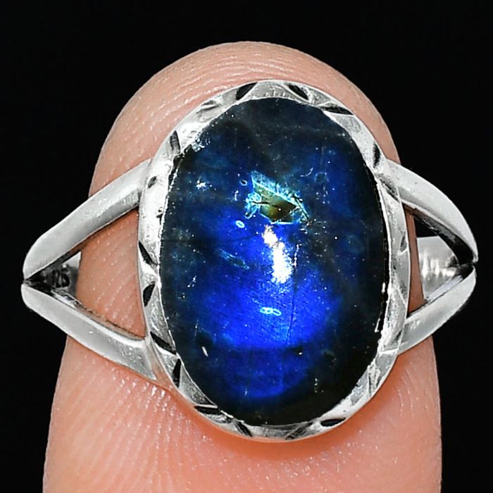 Blue Fire Labradorite Ring size-8.5 SDR242326 R-1074, 10x14 mm