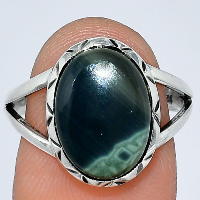 Spider Web Obsidian Ring size-8.5 SDR242334 R-1074, 10x14 mm