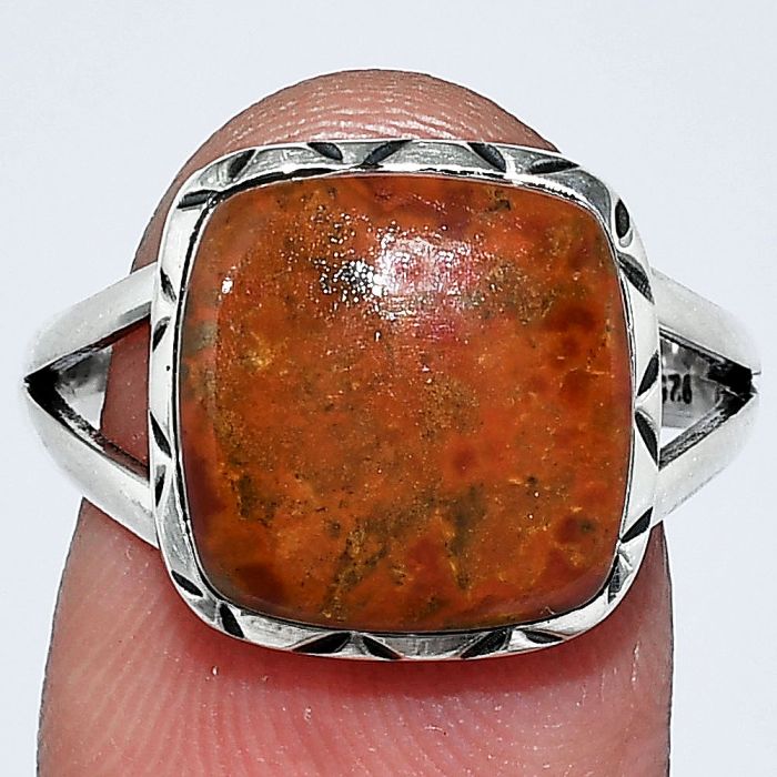 Red Moss Agate Ring size-8.5 SDR242349 R-1074, 12x12 mm