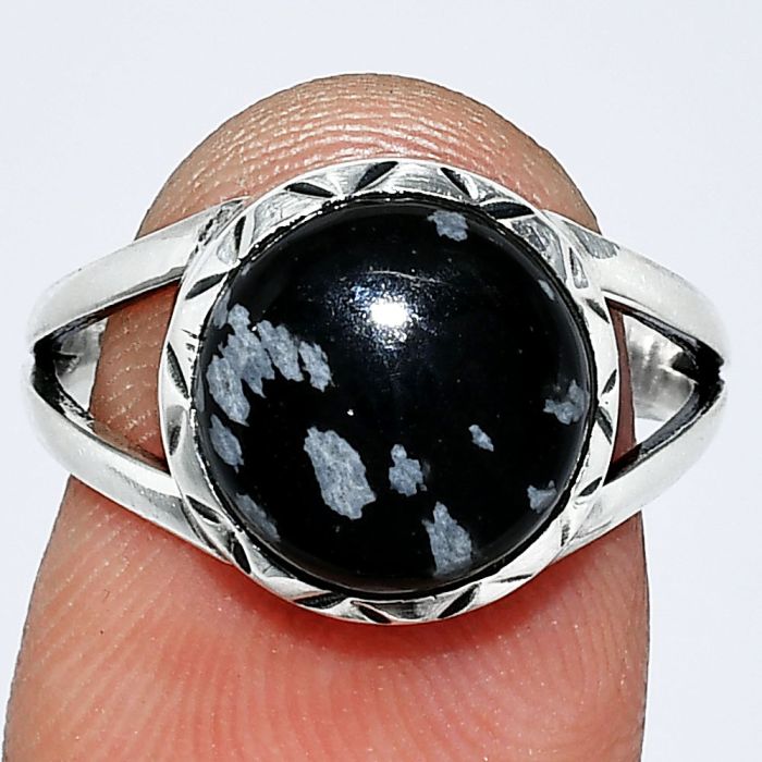 Snow Flake Obsidian Ring size-7.5 SDR242381 R-1074, 11x11 mm