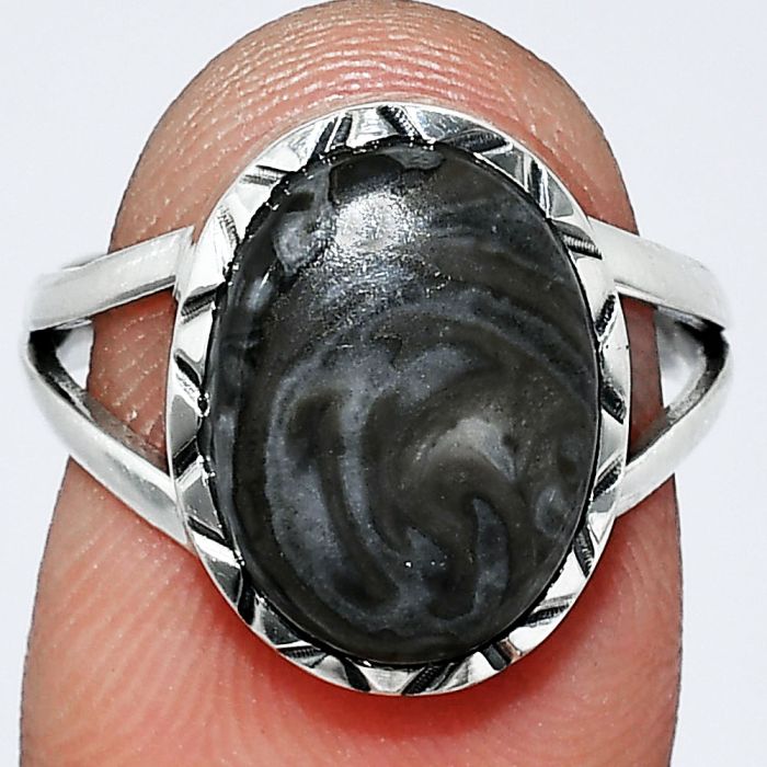 Mexican Cabbing Fossil Ring size-7 SDR242385 R-1074, 10x14 mm