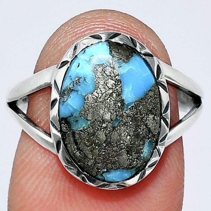 Kingman Turquoise With Pyrite Ring size-8 SDR242391 R-1074, 10x14 mm