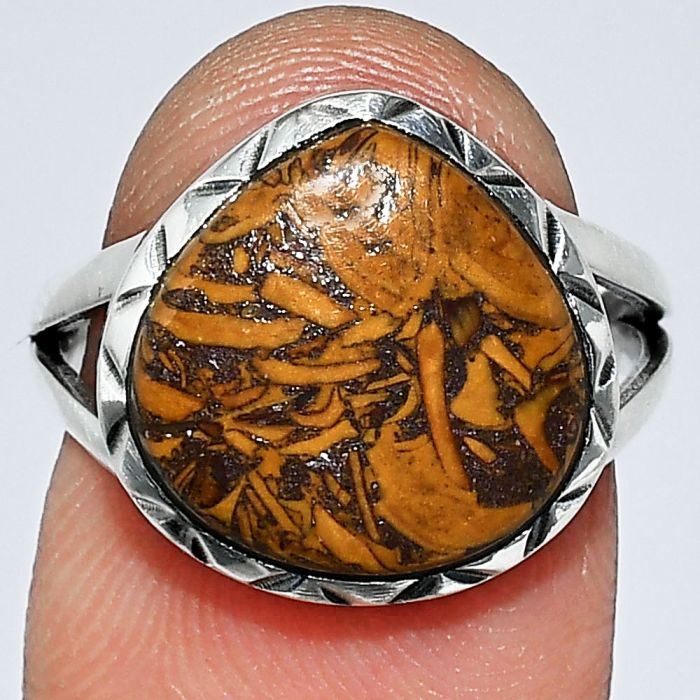 Coquina Fossil Jasper Ring size-7 SDR242401 R-1074, 13x13 mm