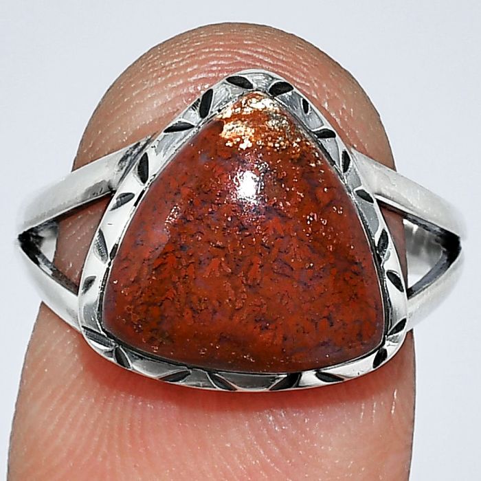 Red Moss Agate Ring size-7.5 SDR242403 R-1074, 12x12 mm