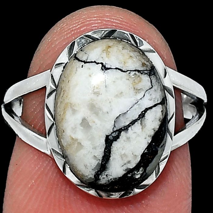 Authentic White Buffalo Turquoise Nevada Ring size-7 SDR242419 R-1074, 10x14 mm